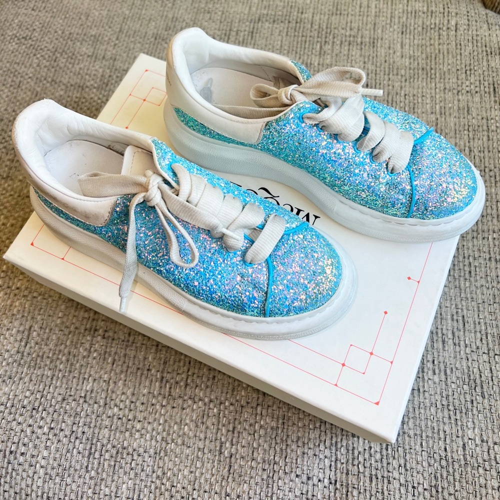 Alexander McQueen Kids Colorblock blue glitter shoes size 33 1/2